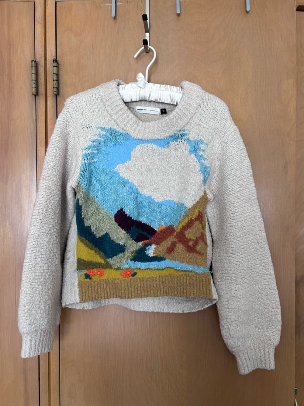 Anthropologie Sleeping on Snow Scenic Mountain Crewneck Sweater with Blue Sky